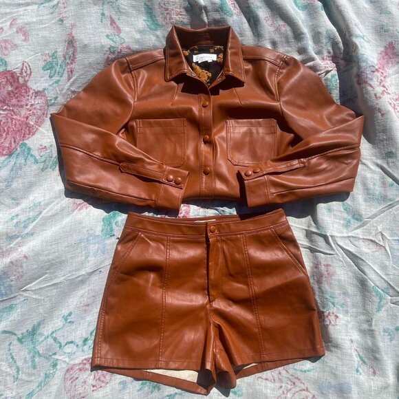 Anthropologie Jackets & Blazers - anthropologie brown vegan leather short and jacket set